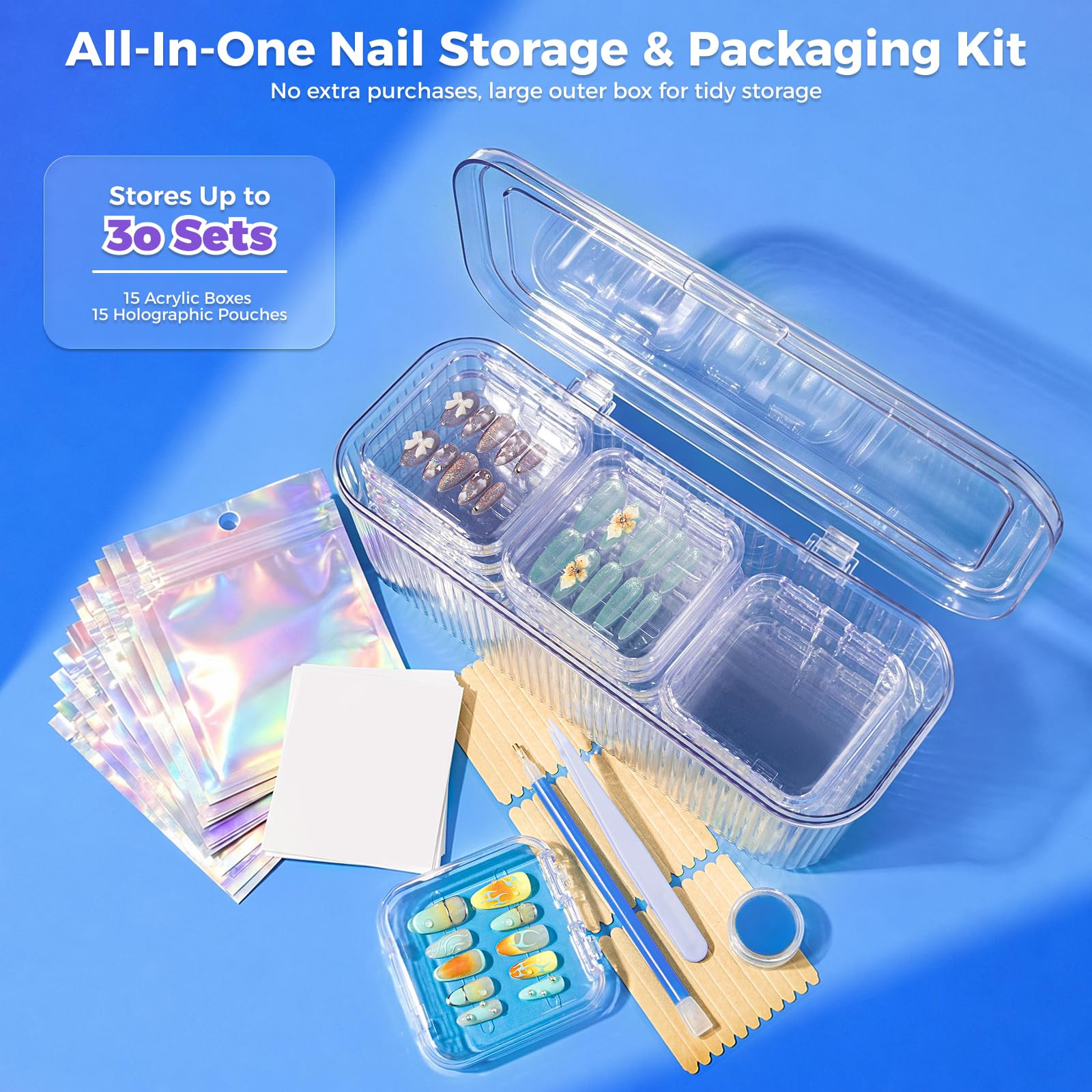 Majeree acrylic mini case close-up protecting decorated press-on nails from scratches