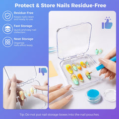 Majeree adhesive strips and cards detail for labeling and securing nail sets