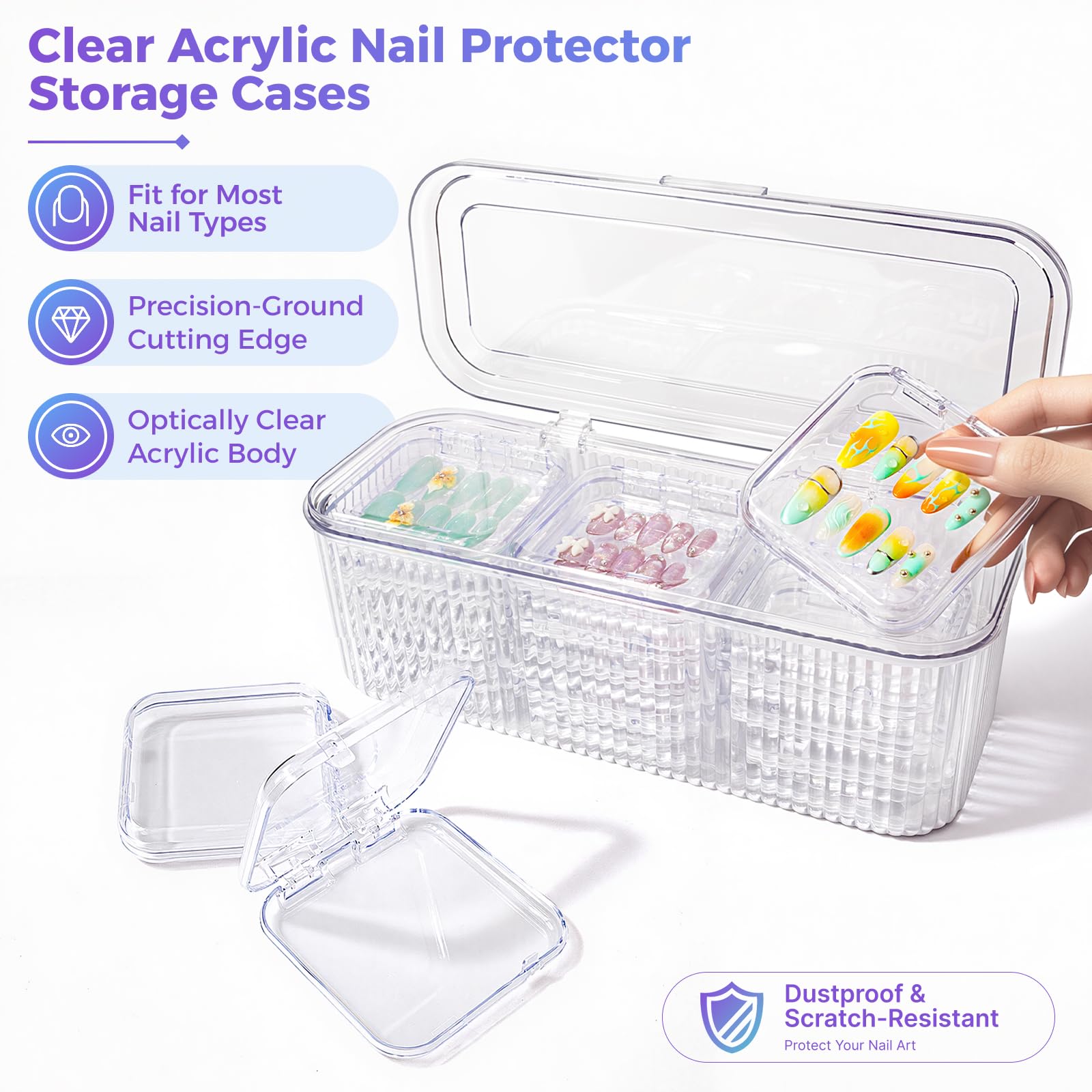 Majeree holographic pouches stacked for travel-ready, space-saving nail storage