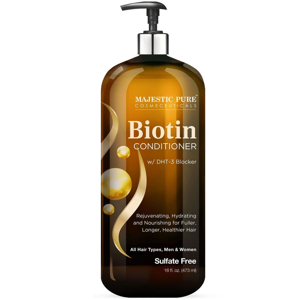 Majestic Pure front bottle showing label and 16 fl oz size, highlights strengthening benefit