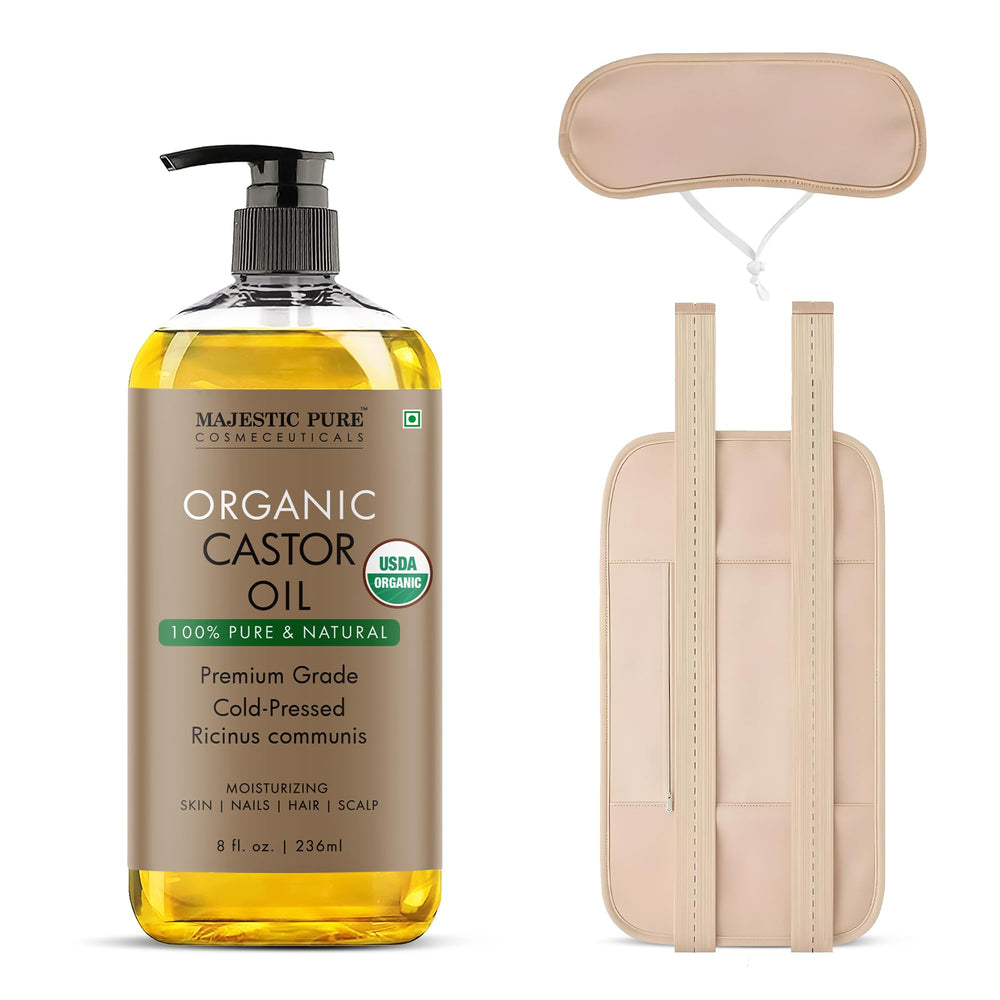 Majestic Pure front packaging showing organic castor oil and wraps benefits of complete kit