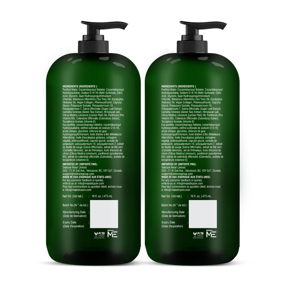 Majestic Pure tea tree leaves beside bottle highlighting natural botanical benefit