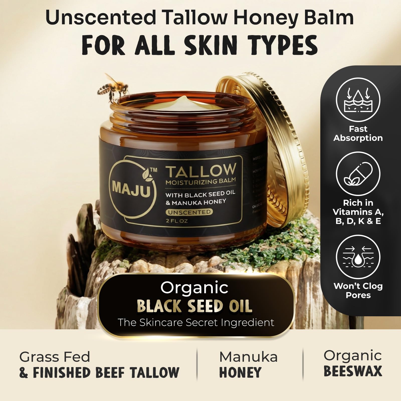 MAJU close-up texture of unwhipped tallow balm demonstrating concentrated richness