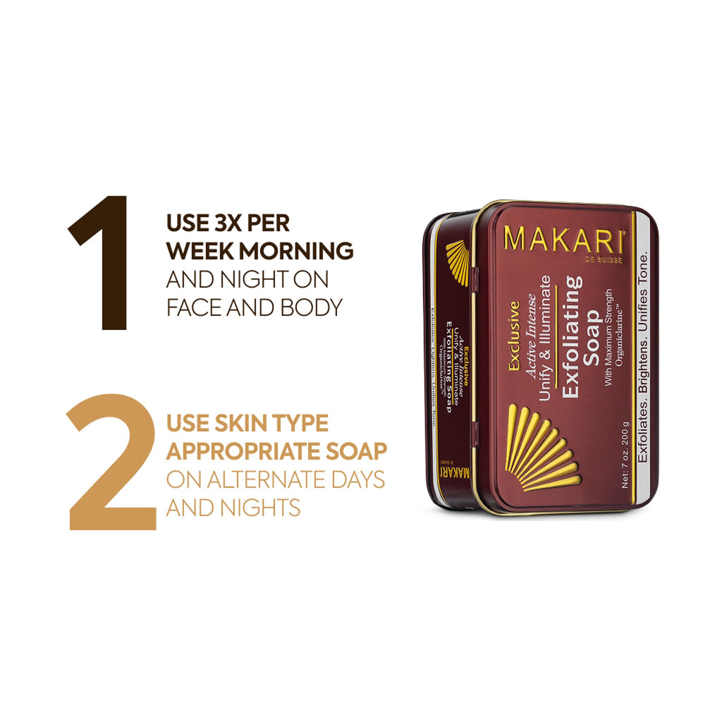 MAKARI soap held beside hand to show true 7oz size and scale