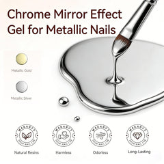 Makartt brush stroke of gold chrome gel highlighting metallic pigment and mirror-like shine