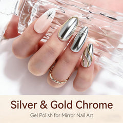 Makartt brush stroke of silver chrome gel showing smooth application and high reflection benefit