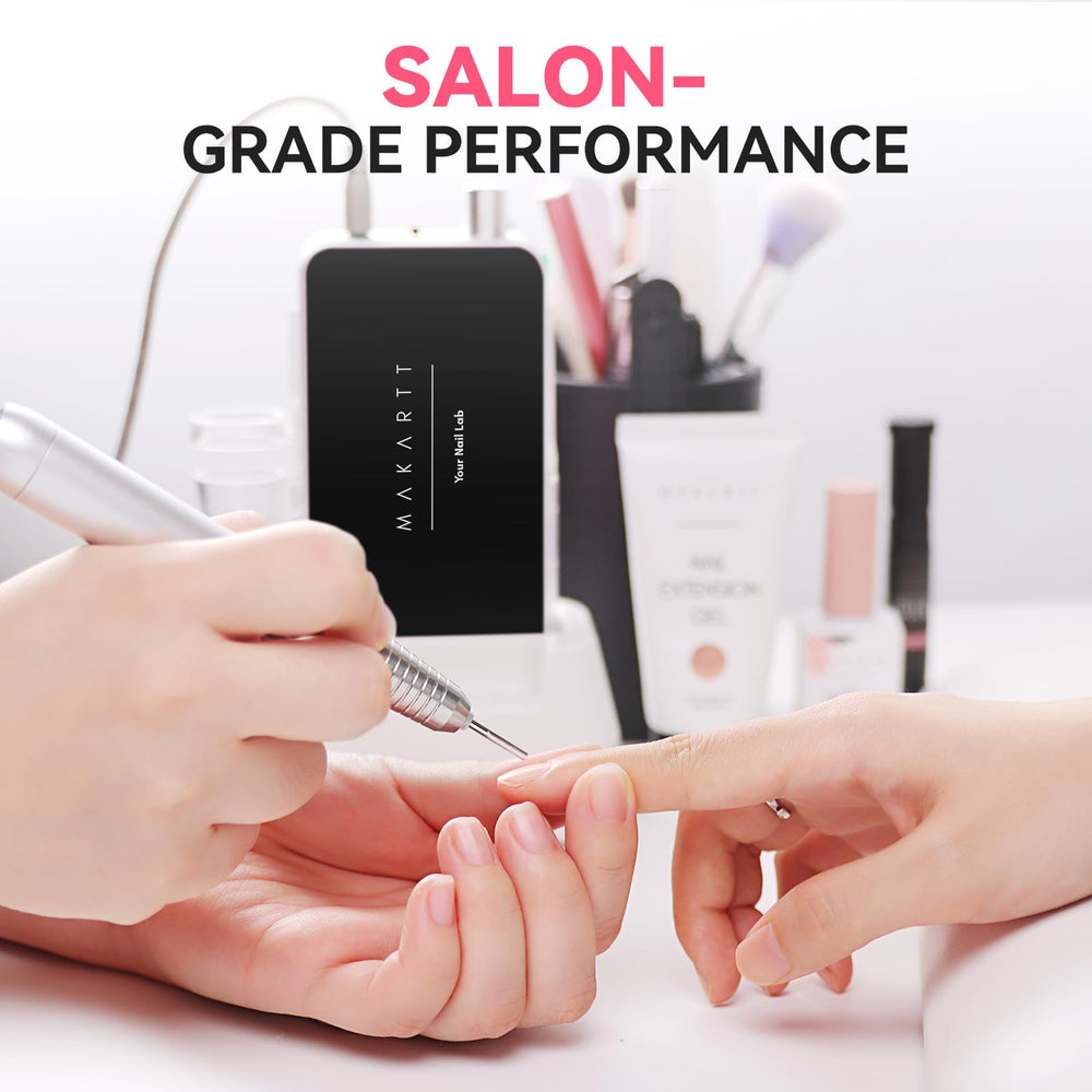 Makartt cuticle bit on salon station illustrating professional workflow