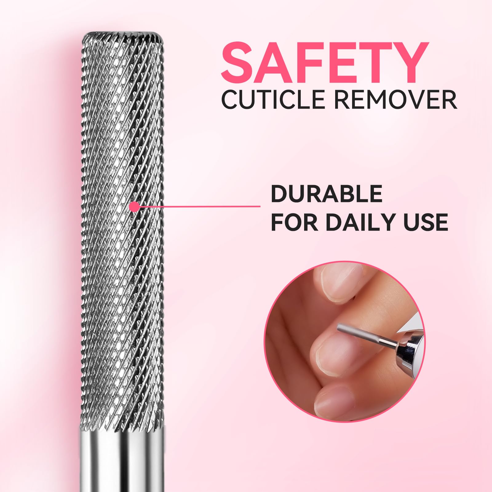 Makartt cuticle bit side profile demonstrating compact barrel shape control