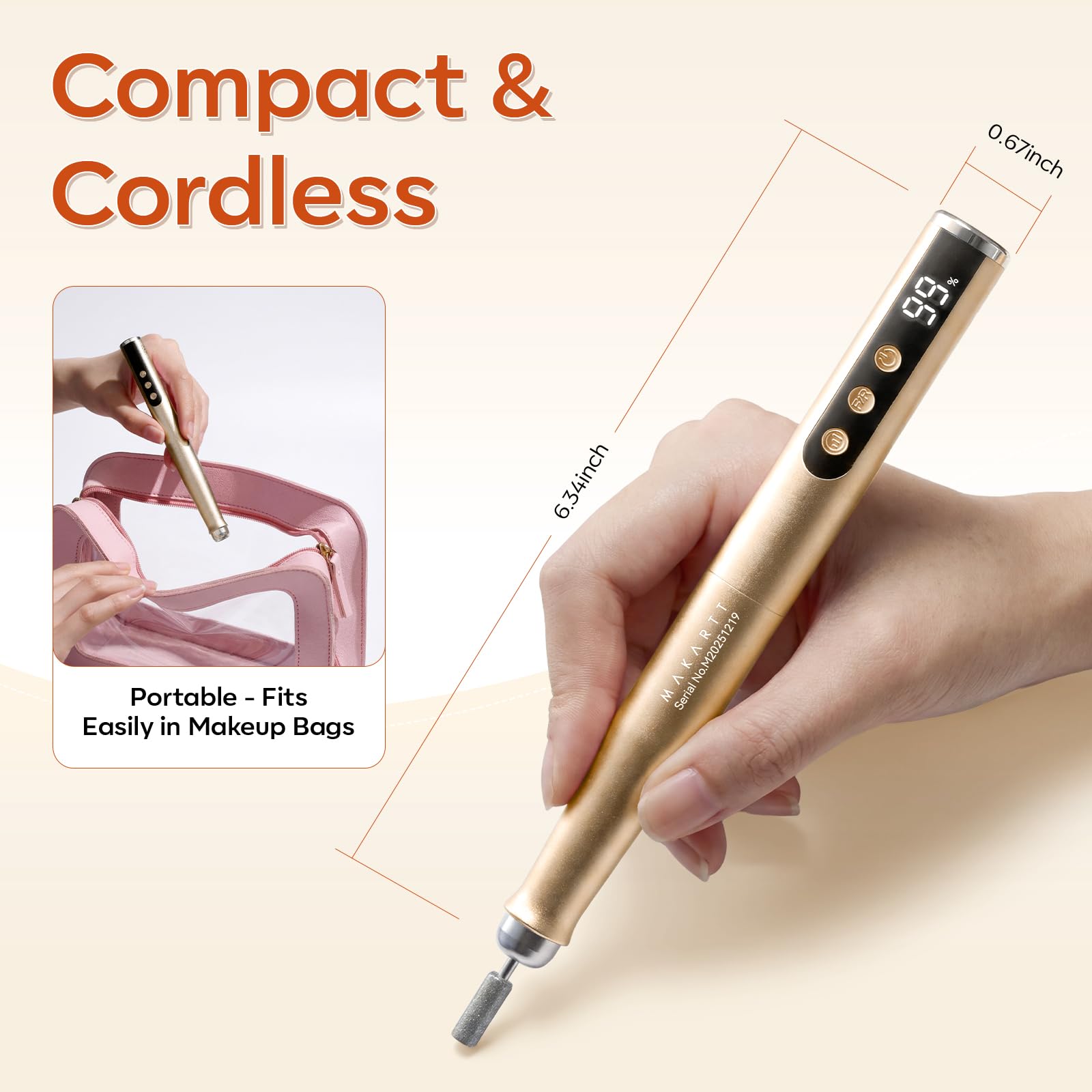 Makartt drill in use performing cuticle care with precise filing benefit