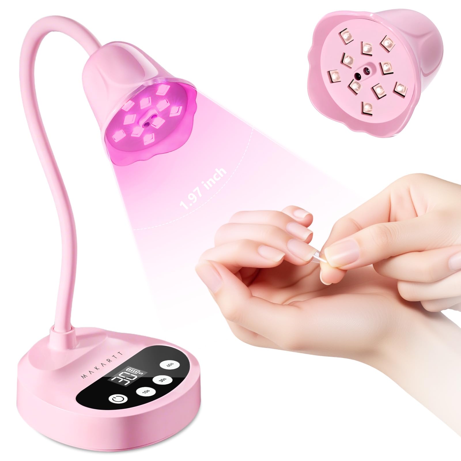 Makartt front view of cordless nail lamp showing compact, elegant design and portability