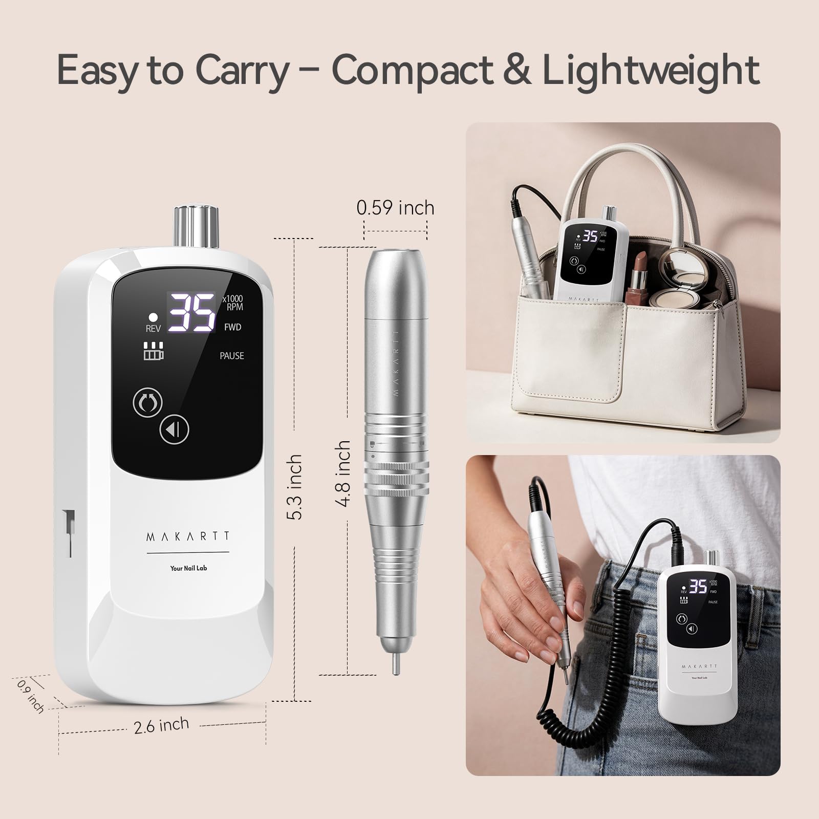 Makartt drill held in hand showing scale and ergonomic feel