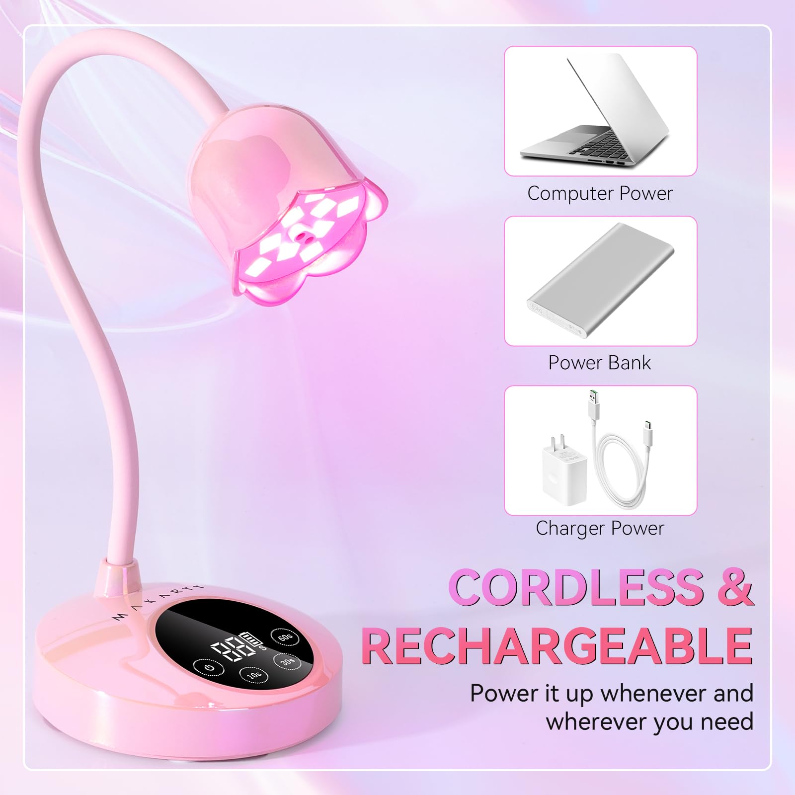 Makartt iridescent pink lamp staged on tabletop for stylish salon look