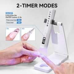 Makartt lamp positioned on adjustable stand for hands-free curing