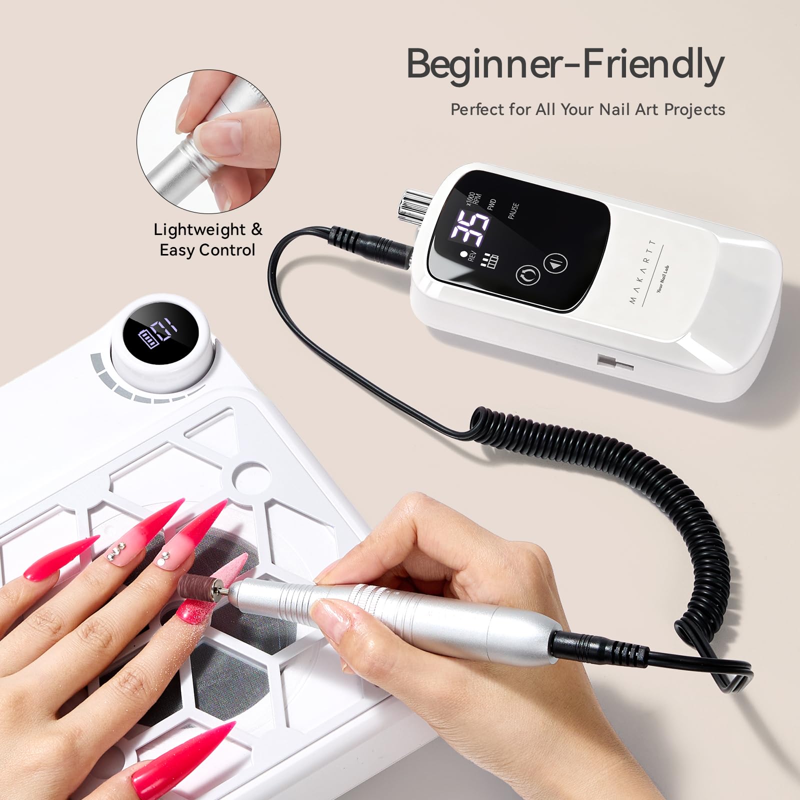 Makartt pen-style handpiece close-up for precise comfortable control