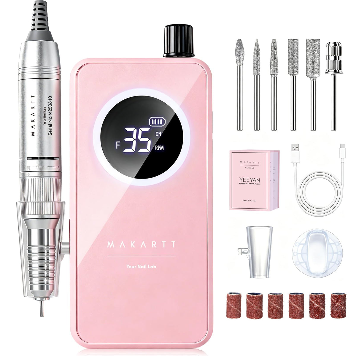 Makartt pink drill front view showing compact design and portability