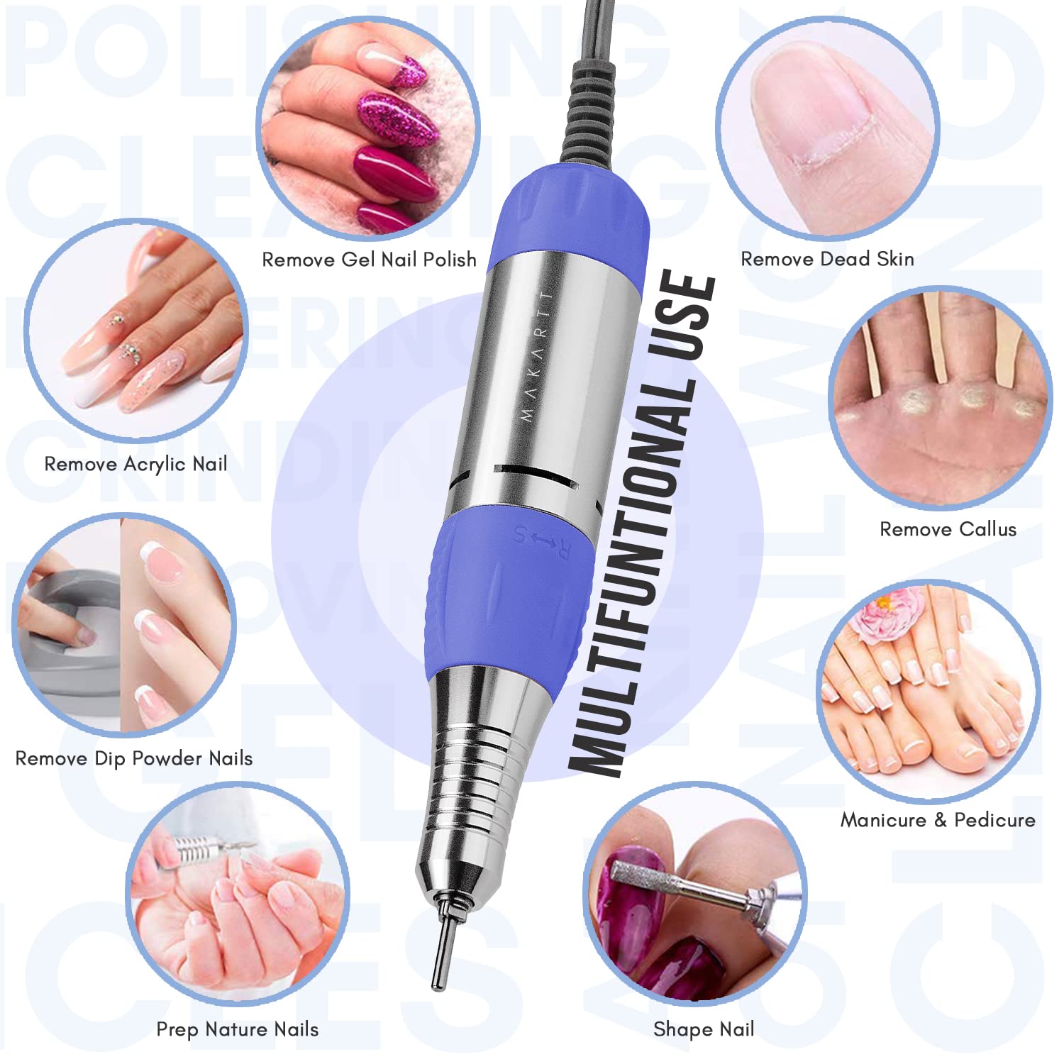 Makartt sanding bands and 3/32" drill bits set for versatile nail work