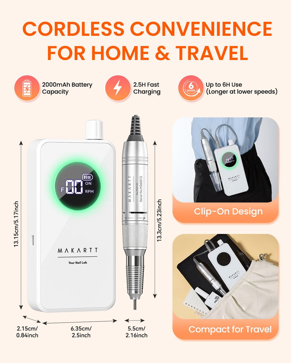 Makartt drill next to smartphone showing portable scale and travel convenience