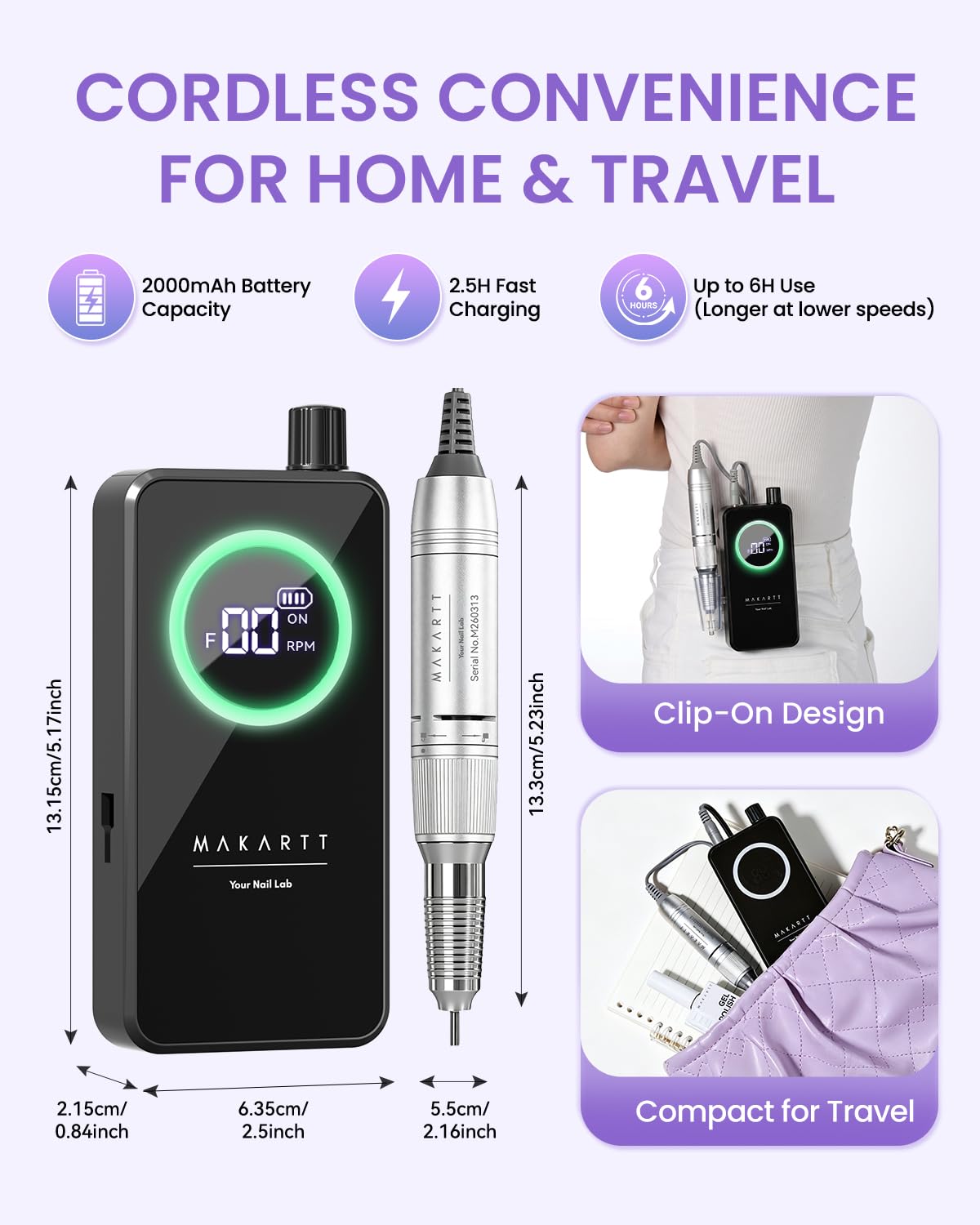 Makartt e-file being used on a fingernail for safe at-home gel maintenance