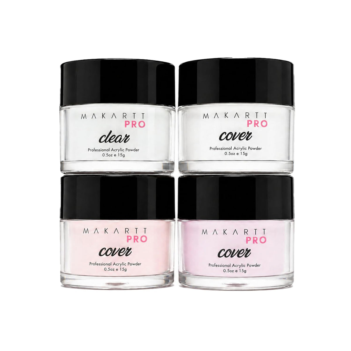 MakarttPro front view of four cool-tone nude 0.5oz jars showing set benefit of color coordination