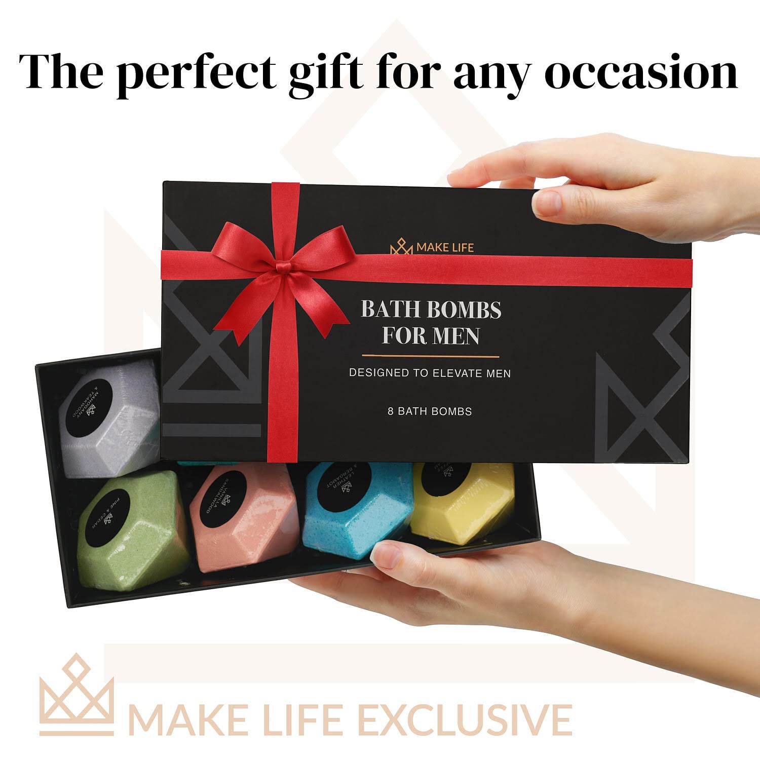 MAKE LIFE EXCLUSIVE bath in use with man enjoying aromatic soak and relaxing atmosphere