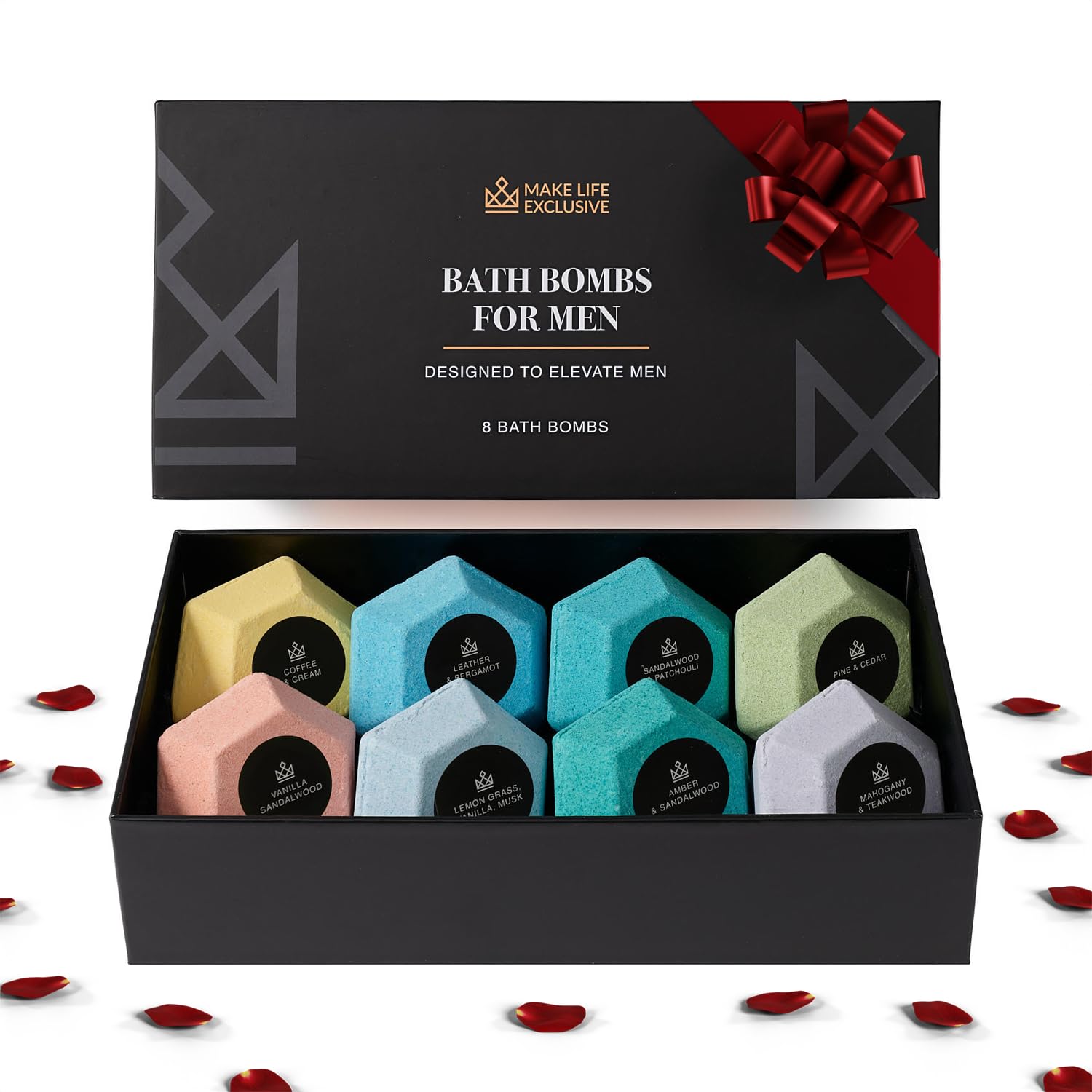 MAKE LIFE EXCLUSIVE ingredients flatlay of essential oils and bath salts emphasizing natural formula