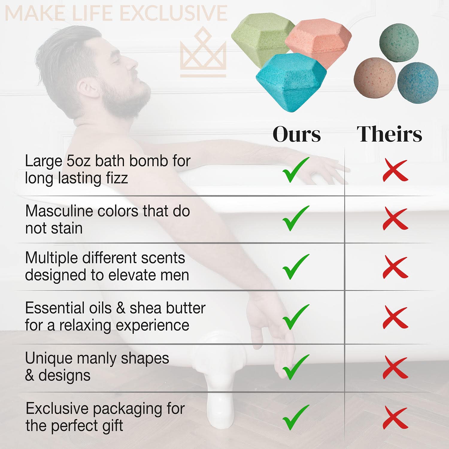 MAKE LIFE EXCLUSIVE fizz detail showing effervescence and strong scent release during dissolve