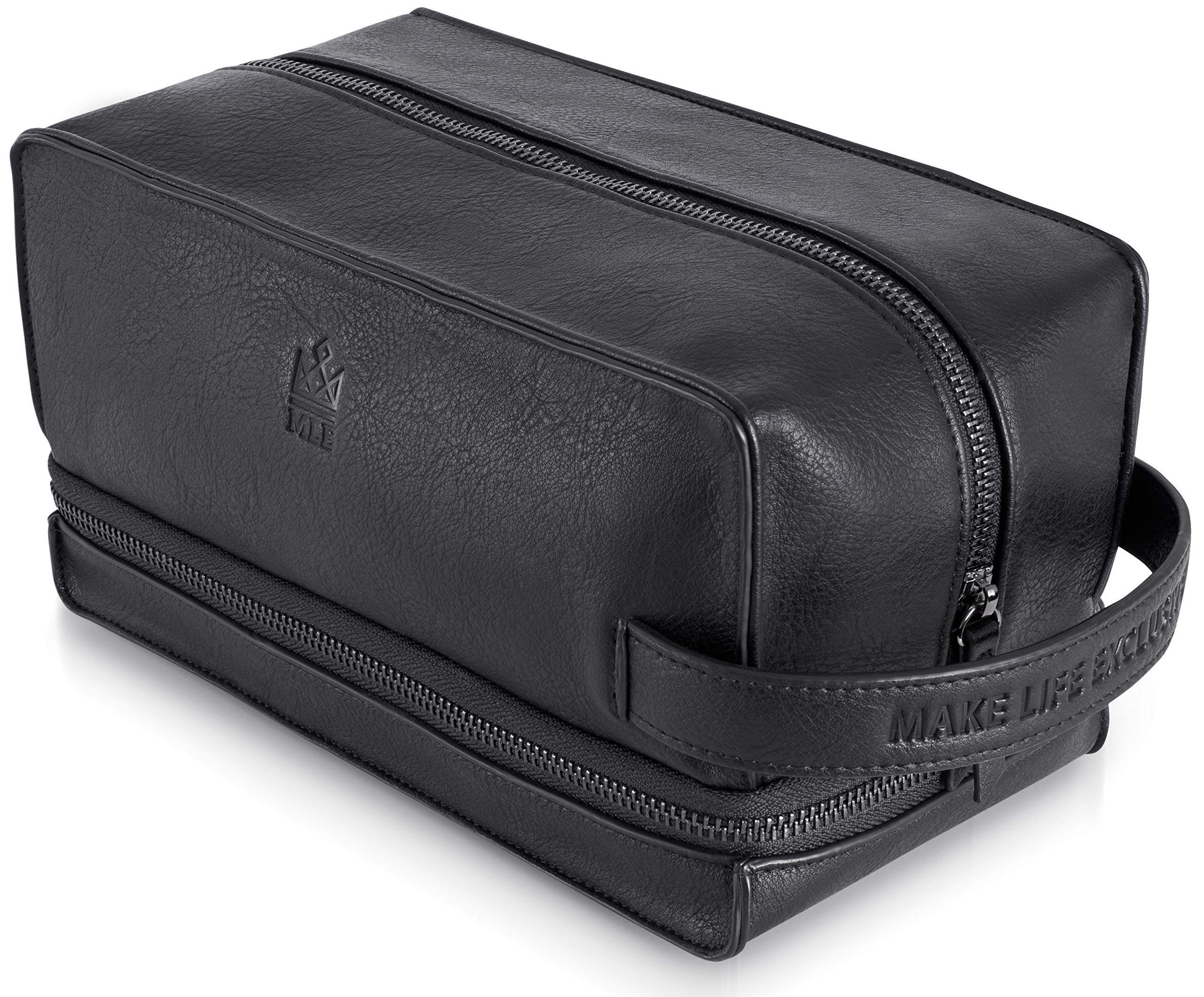 MAKE LIFE EXCLUSIVE front view showing sleek black PU leather and clean design