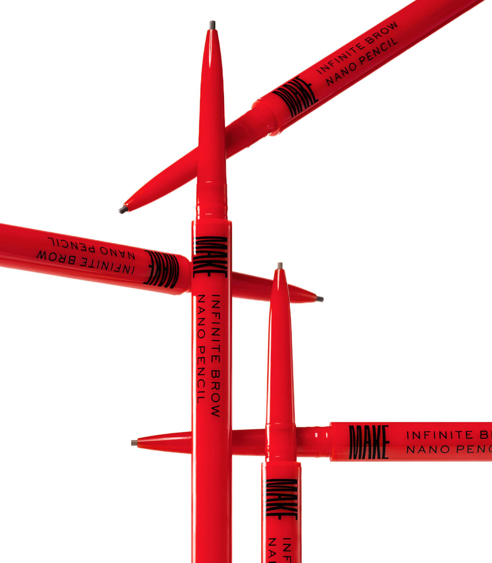 MAKE Nano Brow label and ingredients panel highlighting dermatologist-tested formula
