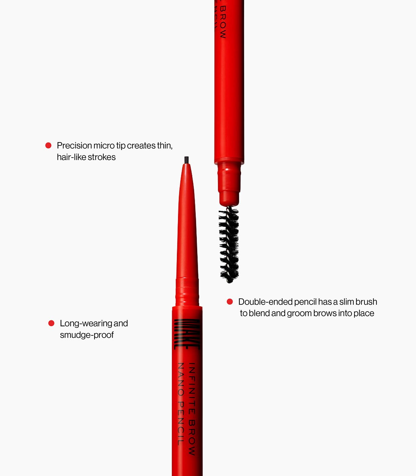 MAKE nano eyebrow pencil paired with Infinite Hold gel showing enhanced hold benefit