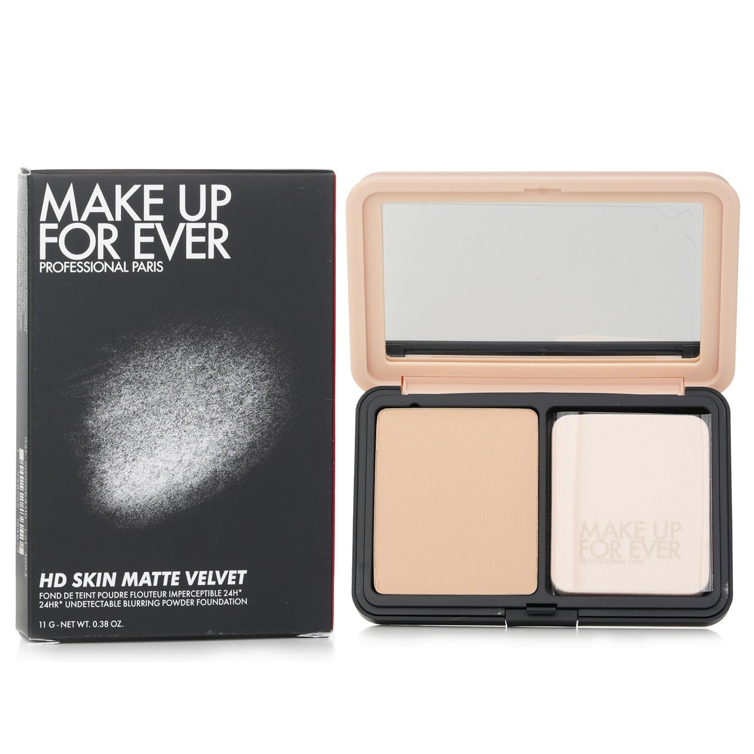 Make Up For Ever open compact displaying powder and applicator for easy touch-ups