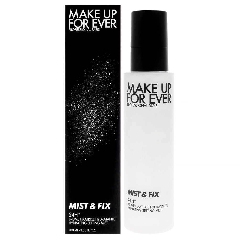 Make Up For Ever front packaging of Mist & Fix showing bottle and label, highlighting professional finish