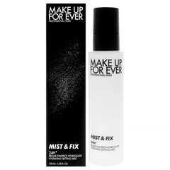 Make Up For Ever front packaging of Mist & Fix showing bottle and label, highlighting professional finish