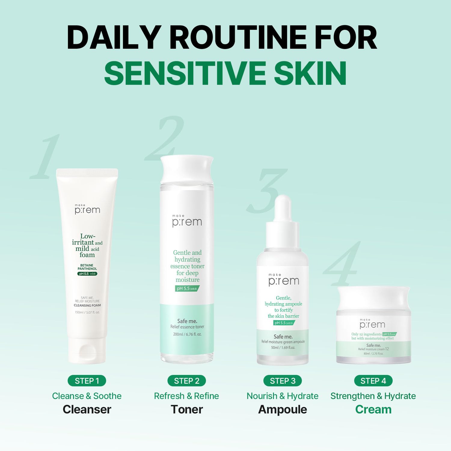 MAKE P:REM label detail showing minimal ingredient list for low-irritation benefit