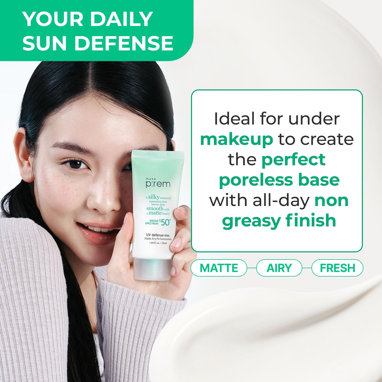 MAKE P:REM layered under foundation showing compatibility with makeup and longer wear benefit