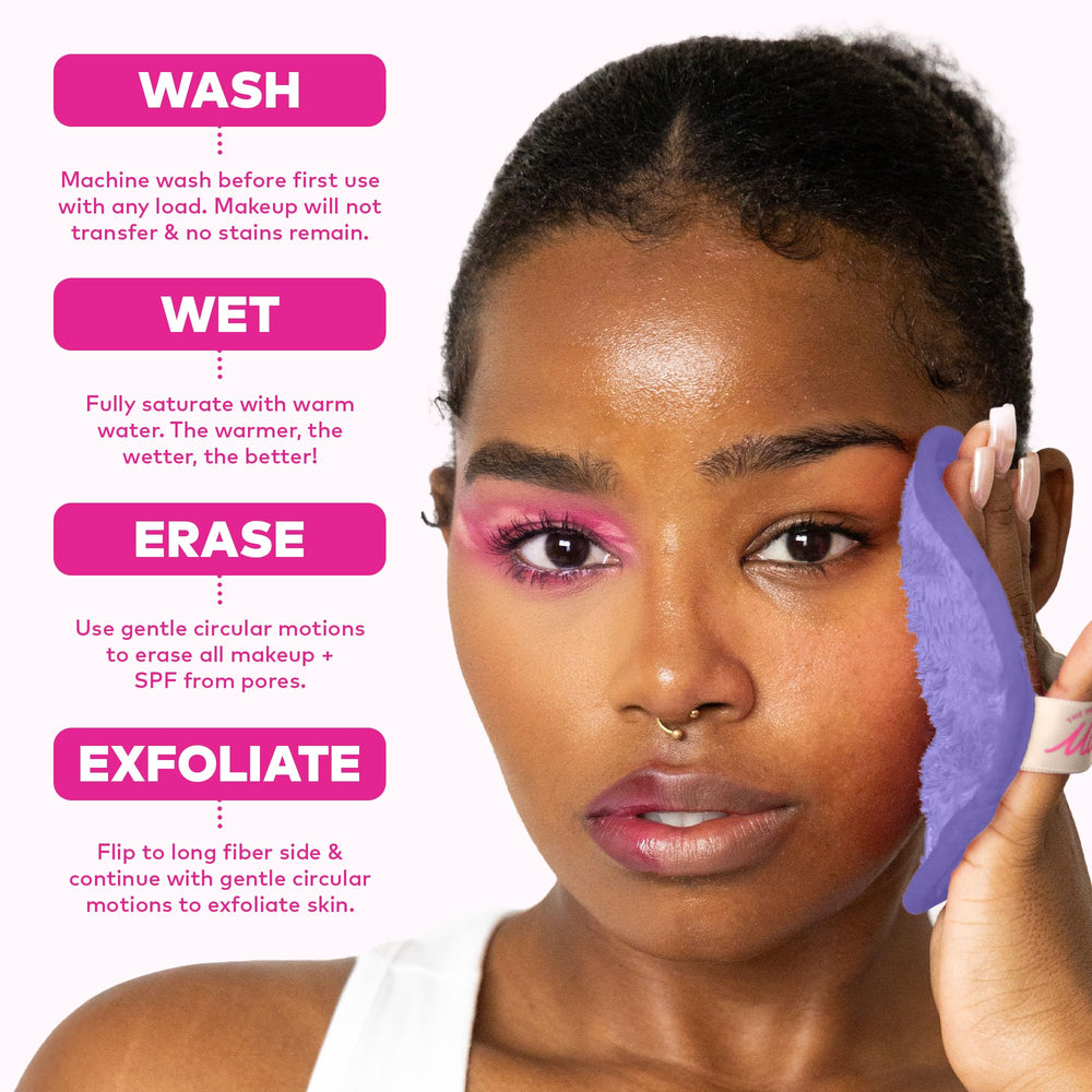 MakeUp Eraser displayed on bathroom counter conveying tidy, reusable routine