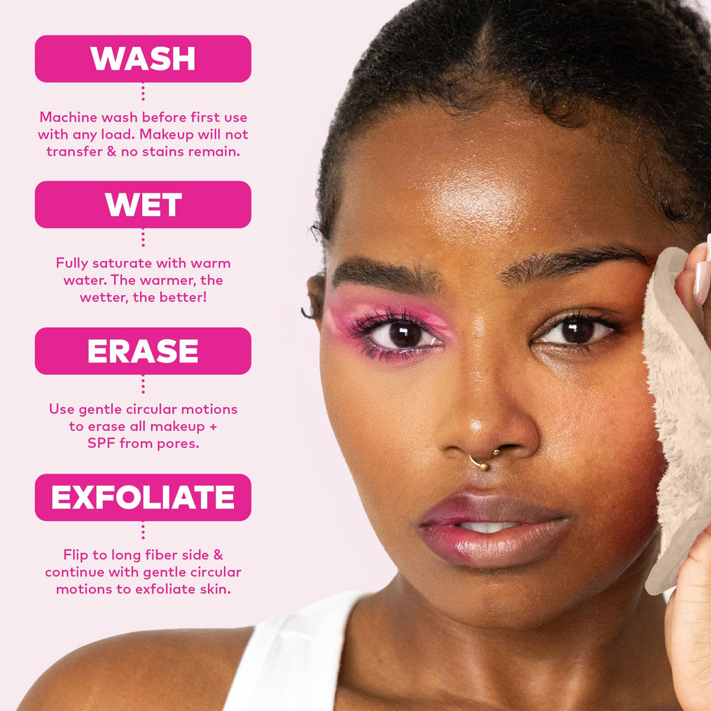 MakeUp Eraser Mini PRO Sweet Cream styled in bathroom with skincare items to show daily routine use