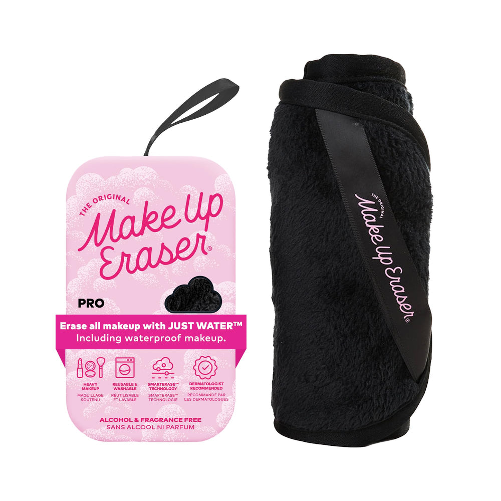 MakeUp Eraser front view showing chic black color and compact design benefit: easy storage