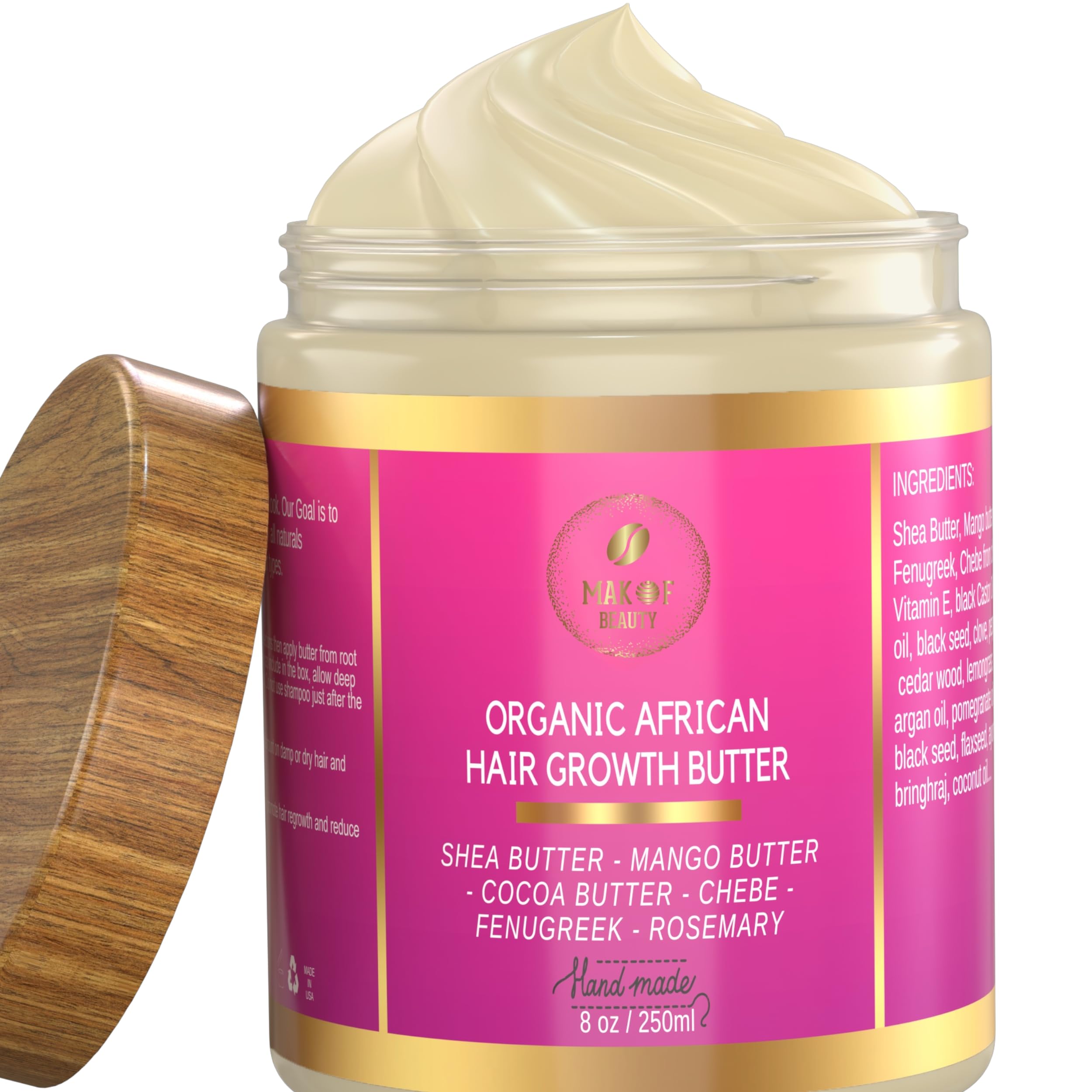 MAKOF BEAUTY label close-up showing ingredient list and clean formulation benefit
