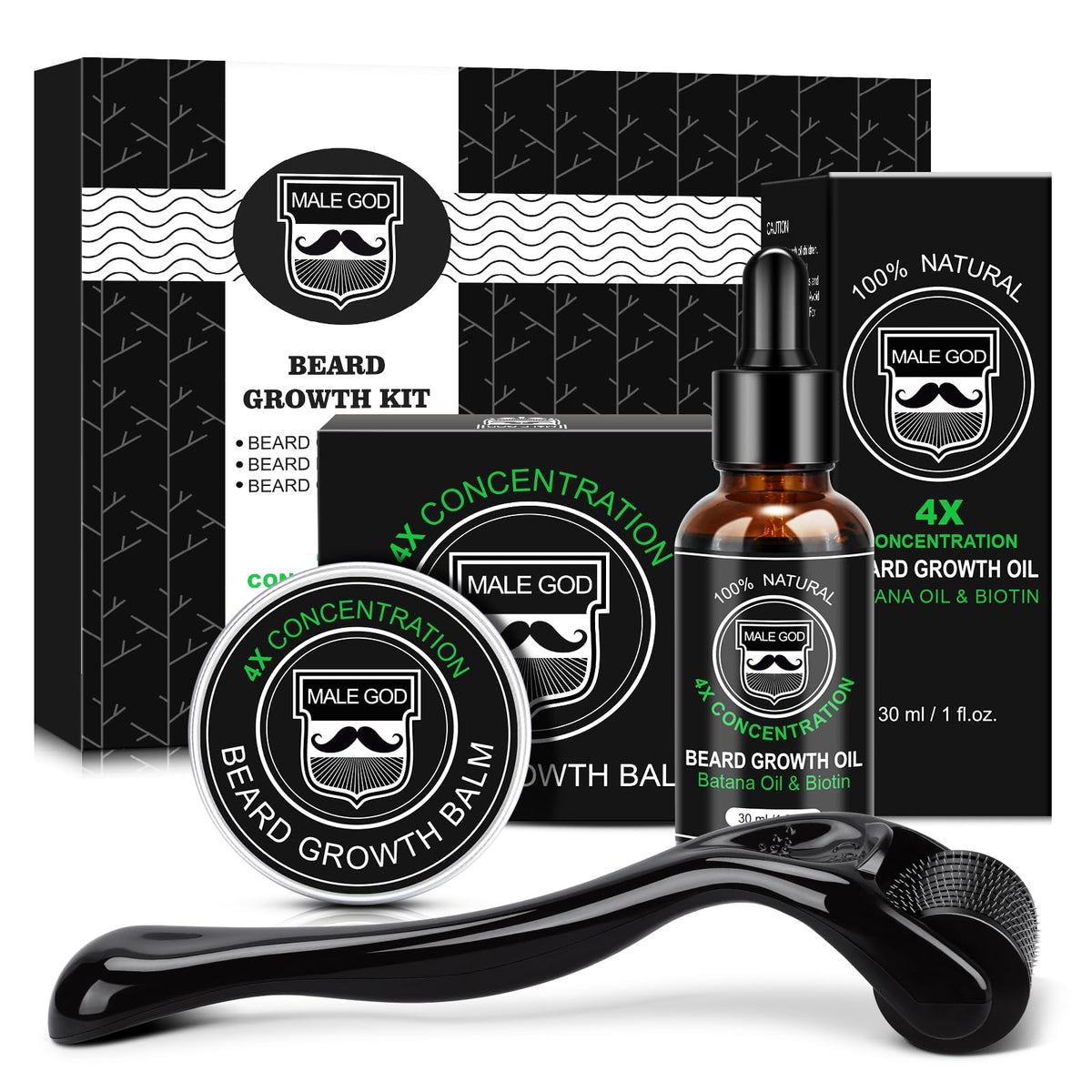 MALE GOD front box showing kit and gift-ready packaging benefits