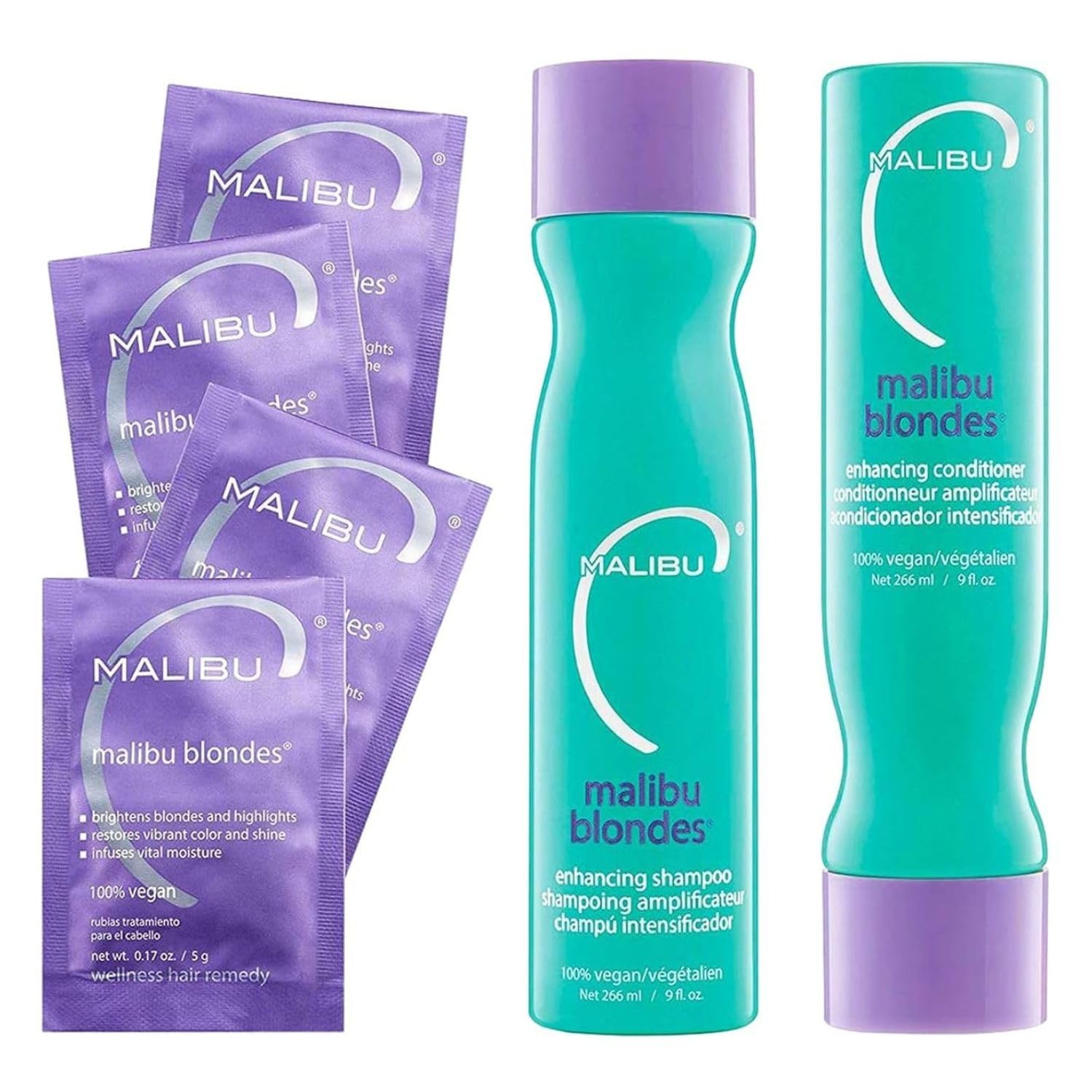 Malibu C front packaging showing set and benefits for brighter blonde