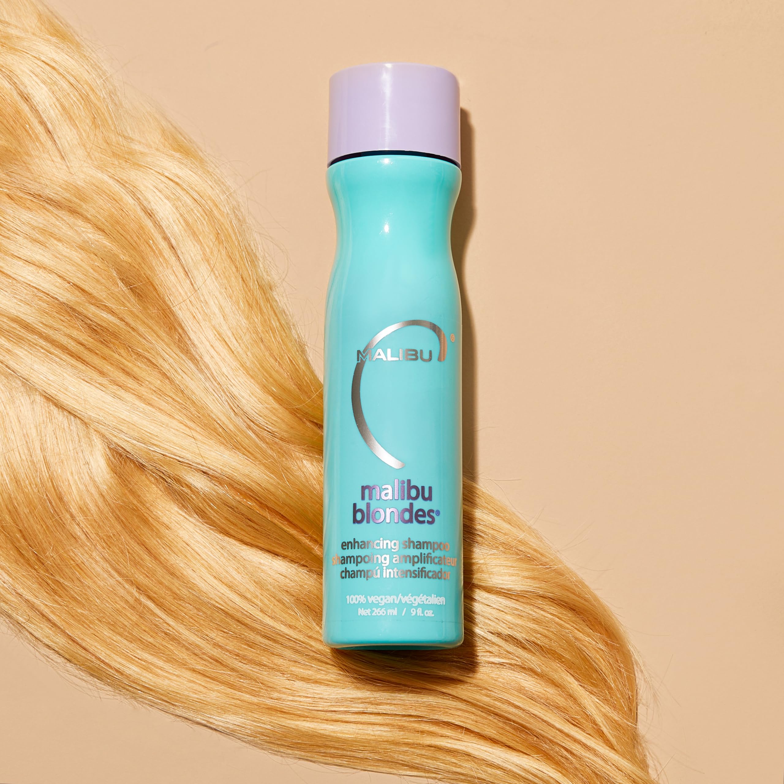 Malibu C bottle label detail highlighting vegan and sulfate-free ingredients for safe use