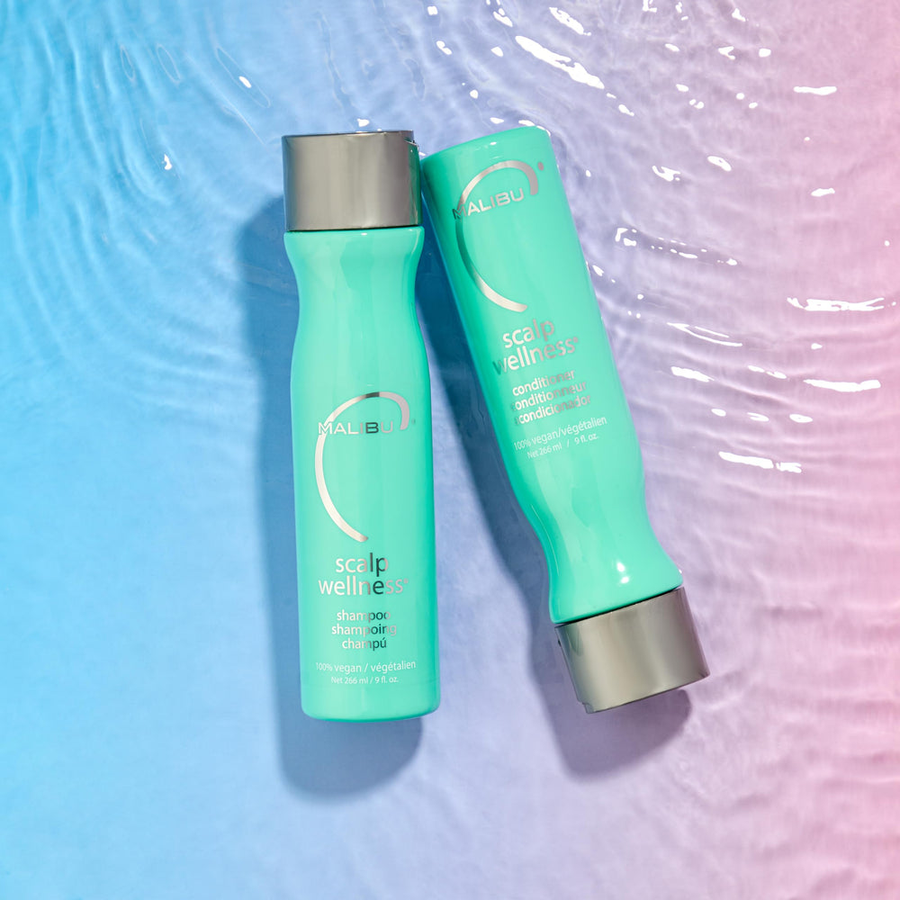Malibu C conditioner on bathroom shelf in lifestyle setting for eco-friendly daily use