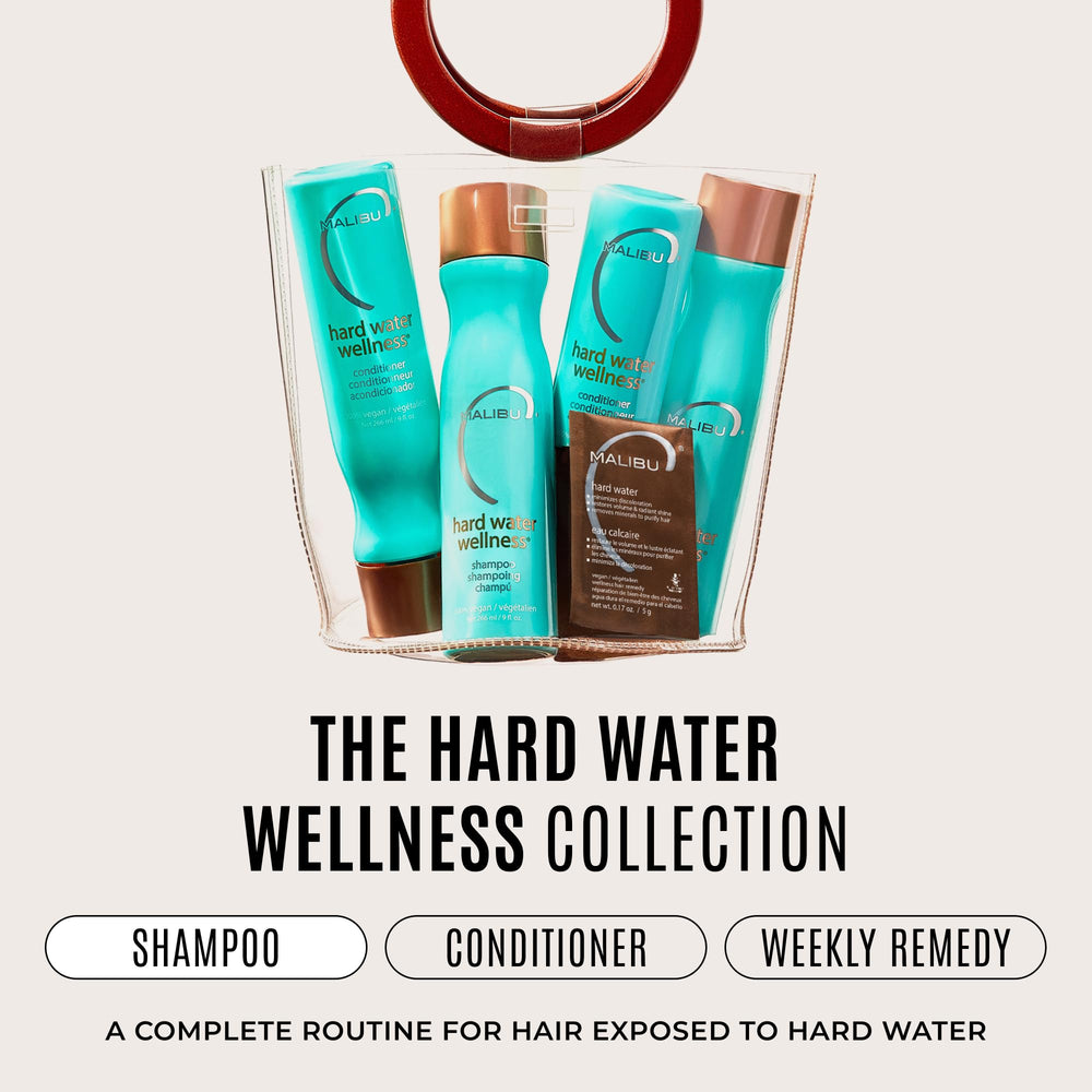 Malibu C bottle on bathroom shelf in lifestyle setting suggesting daily routine integration