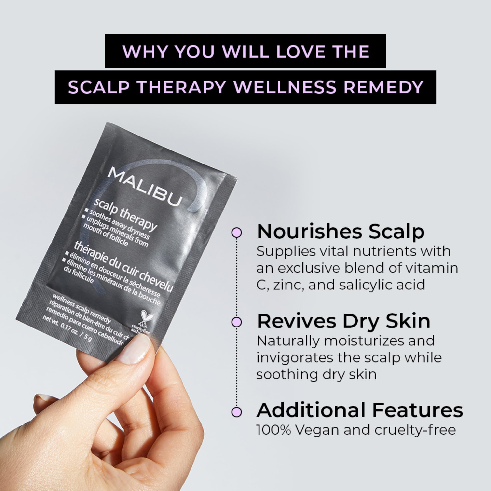 Malibu C massaging into wet scalp demonstrating application for improved circulation and soothe
