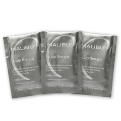 Malibu C front packaging showing three single-use scalp therapy packets for convenience and freshness