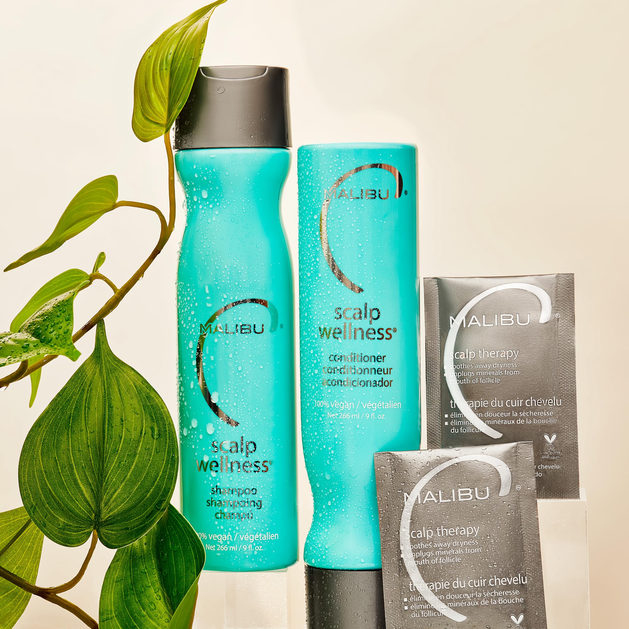 Malibu C shampoo lathered on hair demonstrating gentle cleansing