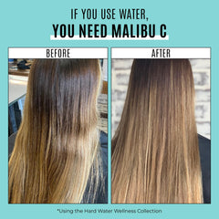 Malibu C pouring texture with ingredients highlighting citric acid and flax protein benefits
