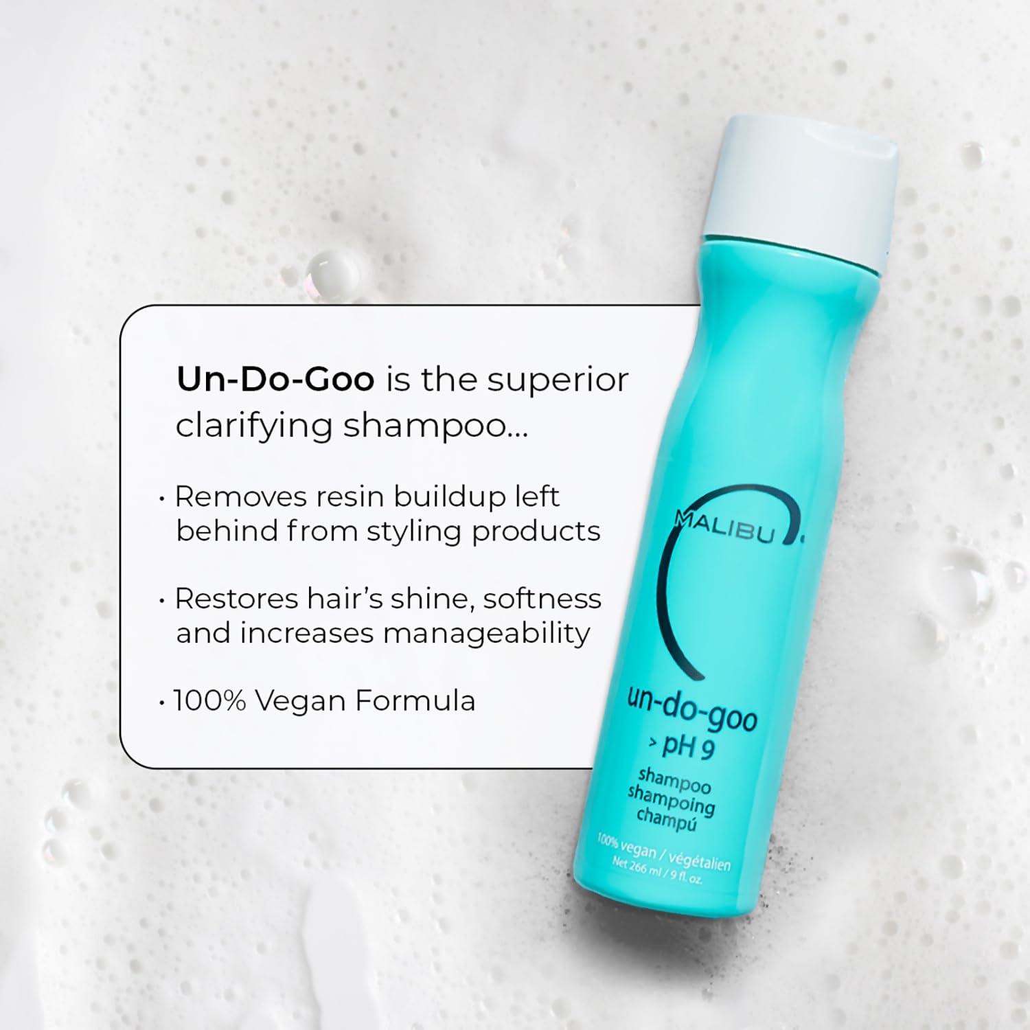 Malibu C shampoo being massaged into wet hair for effective clarifying action