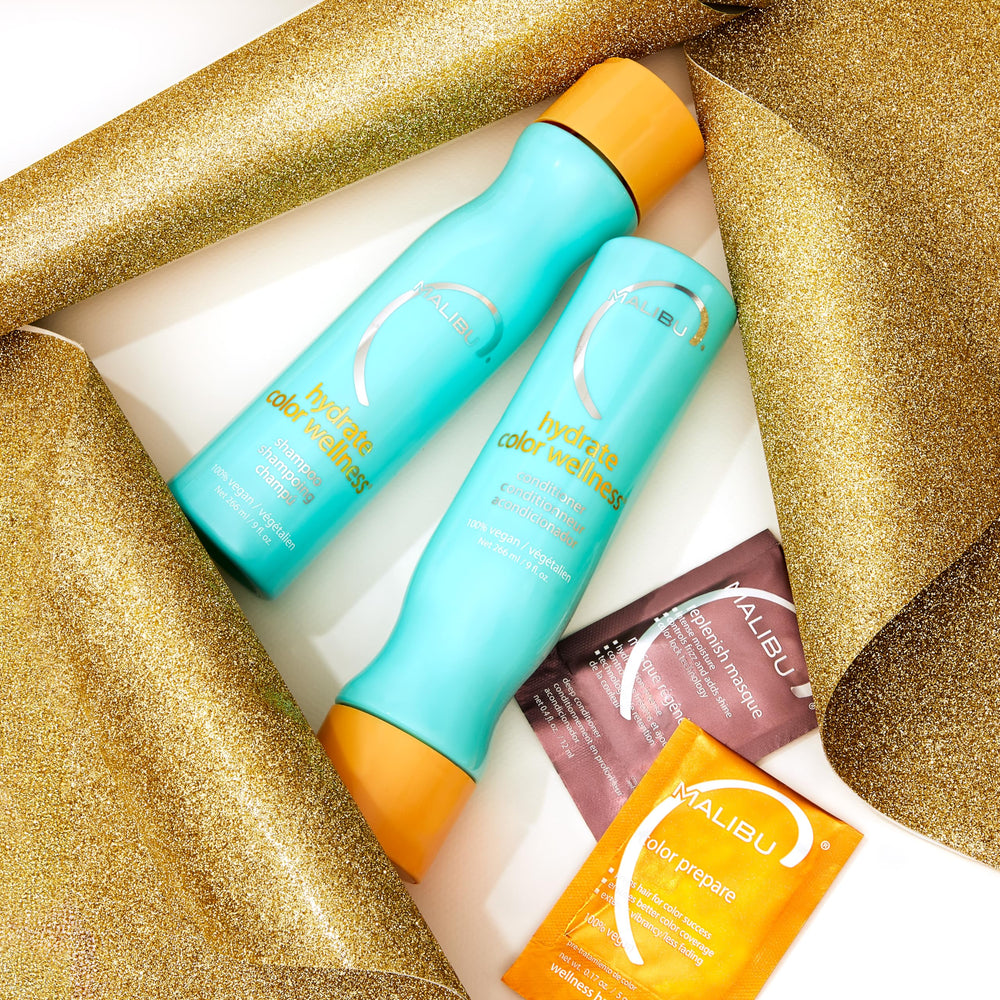 Malibu C paired with Replenish Masque to show a recommended at-home hair care routine