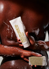 MALIN+GOETZ bar in shower being used, demonstrating refreshing eucalyptus cooling